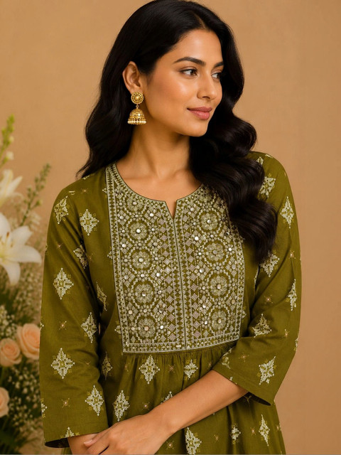 Araaha Women Ethnic Motifs Embellished Mirror Work Anarkali Kurta - Image 5