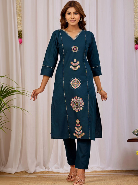Sangria Embroidered Top with Trousers