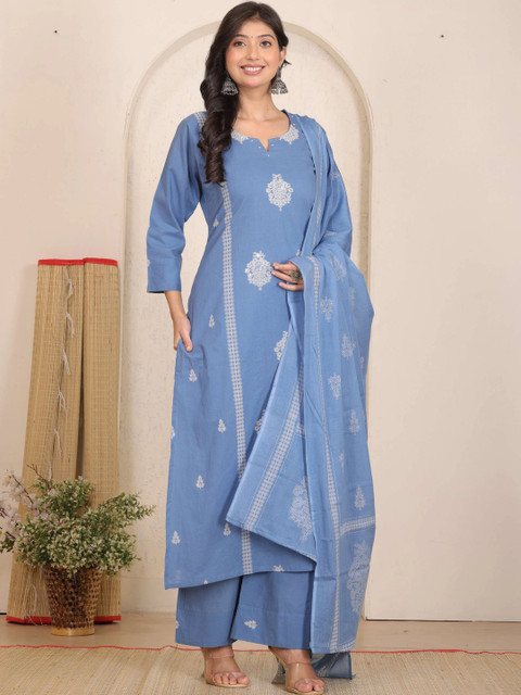 LOVE BRAJ SERVICES Women Ethnic Motifs Embroidered Regular Thread Work Pure Cotton Kurta with Palazzos & - Image 3
