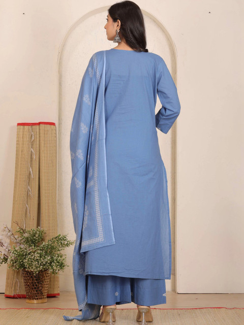 LOVE BRAJ SERVICES Women Ethnic Motifs Embroidered Regular Thread Work Pure Cotton Kurta with Palazzos & - Image 2