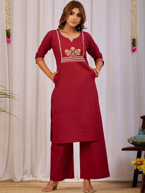 Sangria Indie Florals Embroidered Top with Palazzos - Image 6