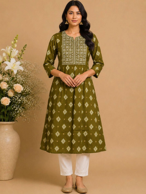 Araaha Women Ethnic Motifs Embellished Mirror Work Anarkali Kurta