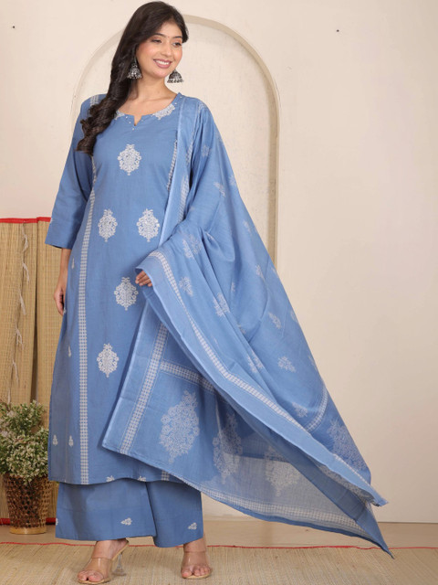LOVE BRAJ SERVICES Women Ethnic Motifs Embroidered Regular Thread Work Pure Cotton Kurta with Palazzos & - Image 6