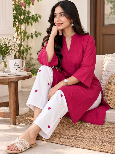 Purnova Women Regular Pure Cotton Kurta with Trousers - Image 4
