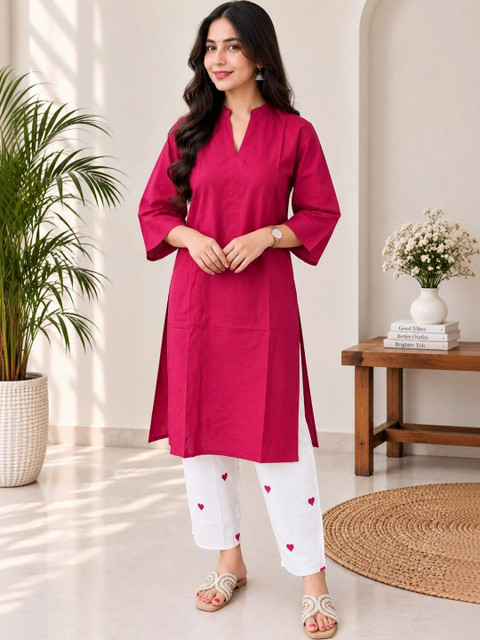 Purnova Women Regular Pure Cotton Kurta with Trousers