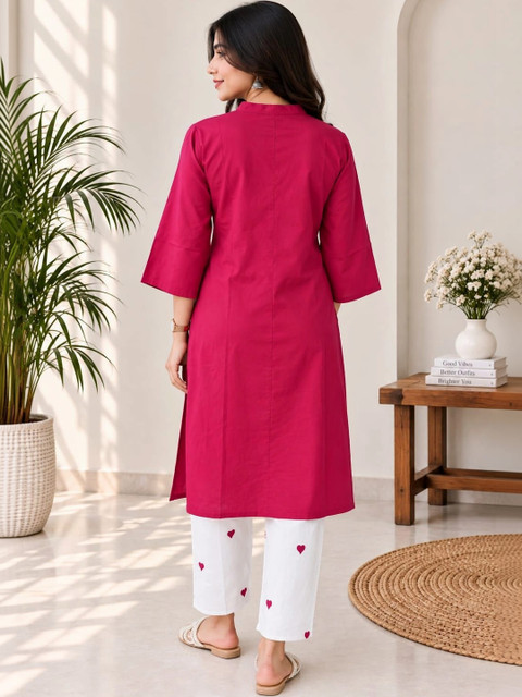 Purnova Women Regular Pure Cotton Kurta with Trousers - Image 3