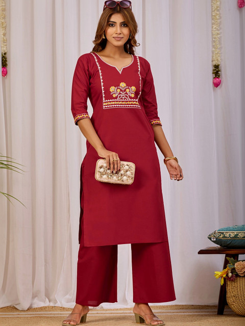 Sangria Indie Florals Embroidered Top with Palazzos - Image 7
