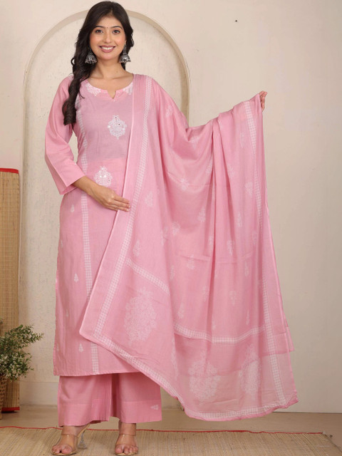 LOVE BRAJ SERVICES Women Ethnic Motifs Embroidered Regular Thread Work Pure Cotton Kurta with Palazzos &