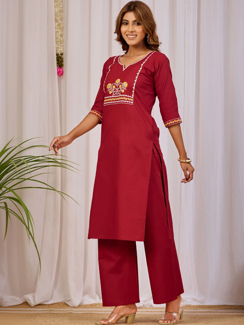 Sangria Indie Florals Embroidered Top with Palazzos - Image 3