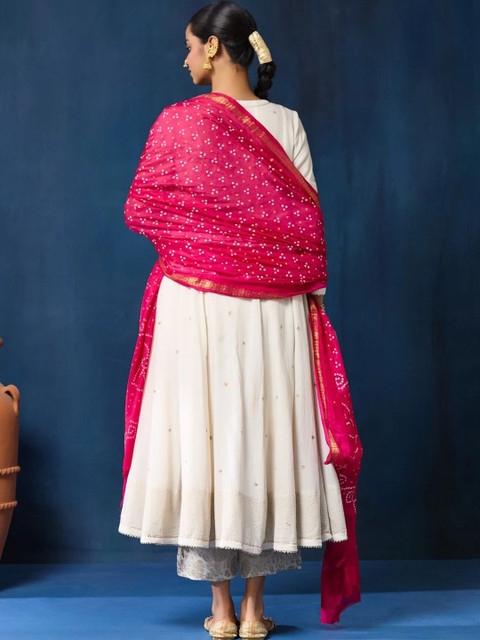Taavi Women Pink Tie and Dye Woven Design Jacquard Weave Printed Bandhani Dupatta - Image 2