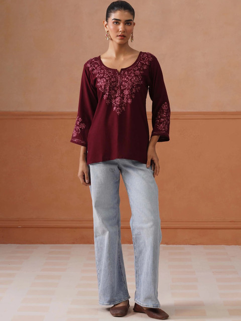 SAZRIKA Women Floral Embroidered Thread Work Floral Kurta