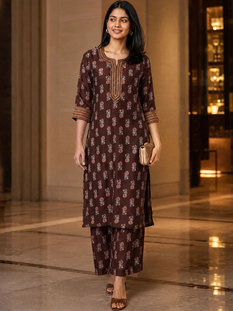 Melange by Lifestyle Women Ethnic Motifs Thread Work Pure Cotton Kurta with Palazzos