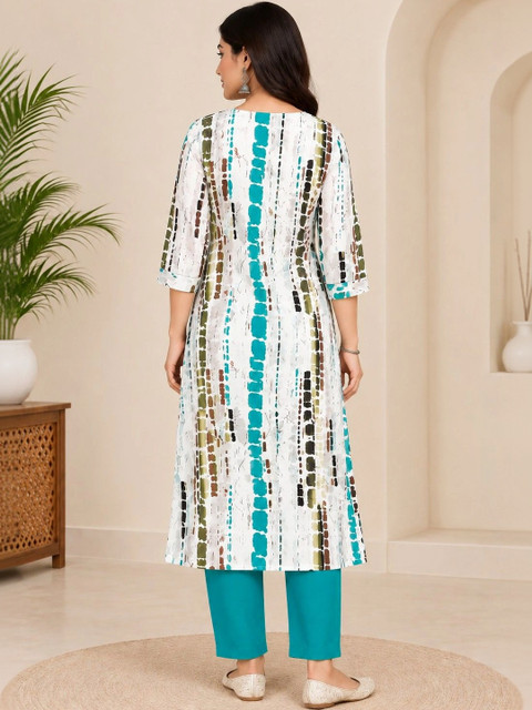SHORZO Women Printed Regular Thread Work Kurta with Trousers - Image 2
