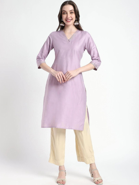 R&B Women Solid V-Neck Kurta