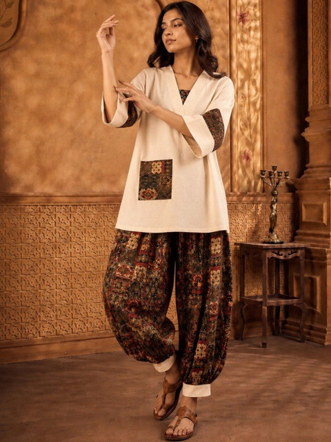 Z&ZENTLY Cotton Self Design Tunic with Palazzos