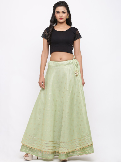 SOUNDARYA Women Olive Gold Print Ethnic Skirts - Image 5