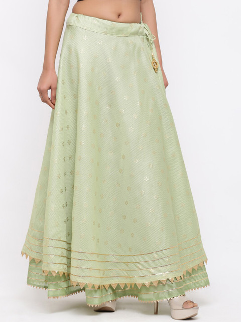 SOUNDARYA Women Olive Gold Print Ethnic Skirts - Image 2