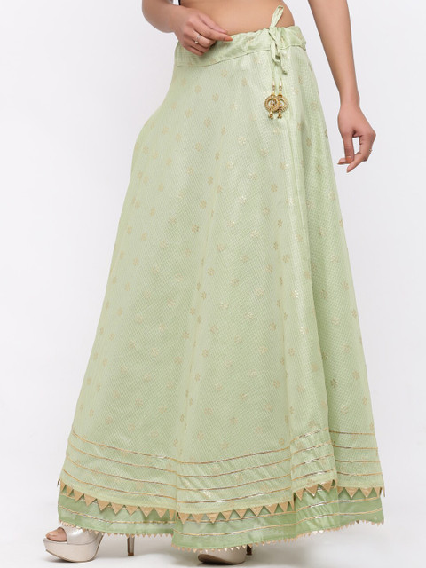SOUNDARYA Women Olive Gold Print Ethnic Skirts - Image 3
