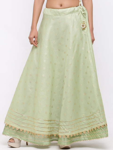 SOUNDARYA Women Olive Gold Print Ethnic Skirts
