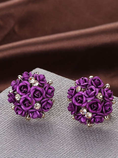 YouBella Purple Gold-Plated Floral Studs