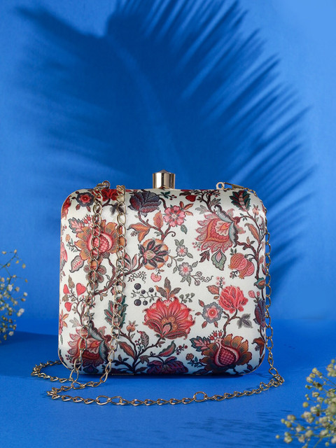 Swisni White & Red Printed Box Clutch