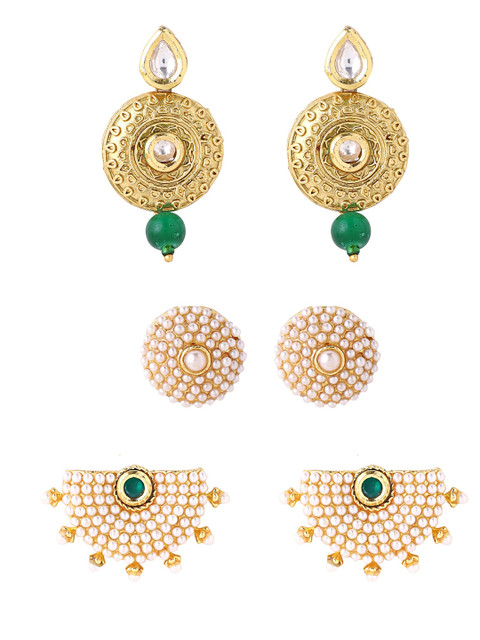 Set of 3 Pairs Gold Plated Pear Stud & Drop Earrings - Image 2