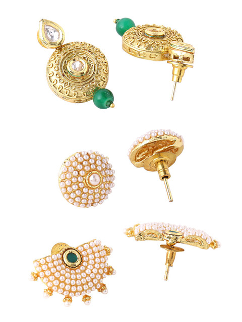 Set of 3 Pairs Gold Plated Pear Stud & Drop Earrings - Image 3