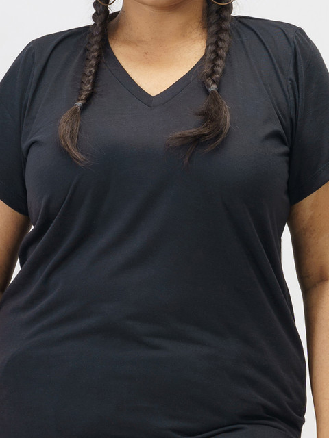 SPIRIT ANIMAL Women Plus Size Relaxed Fit Solid V Neck Tshirts - Image 2