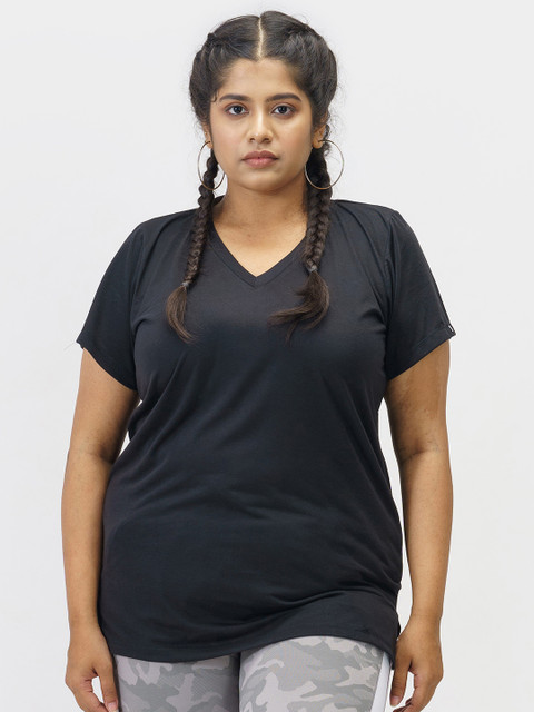 SPIRIT ANIMAL Women Plus Size Relaxed Fit Solid V Neck Tshirts