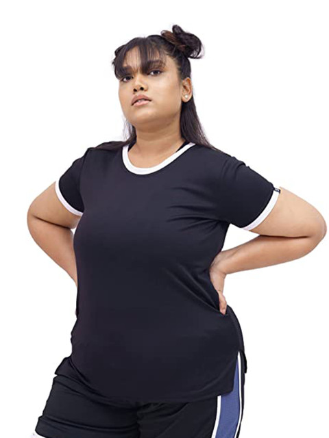 SPIRIT ANIMAL Women Plus Size Solid Round Neck Regualr Fit Workout Tshirt