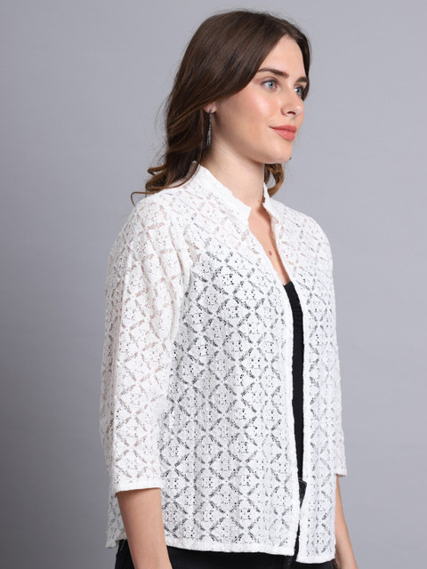 UnaOne Women Off White Pure cotton Shrug