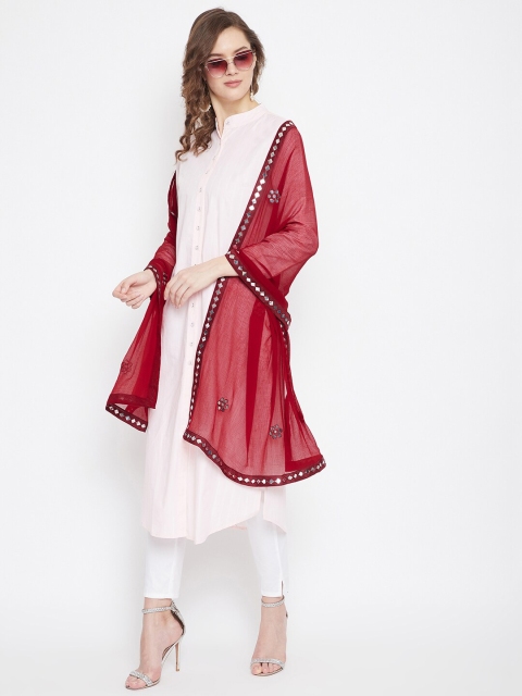 Clora Creation Maroon Embroidered Chiffon Dupatta with Mirror Work - Image 5