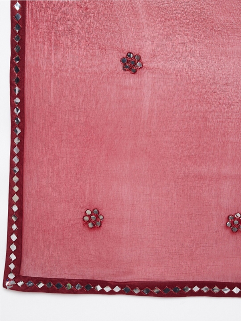 Clora Creation Maroon Embroidered Chiffon Dupatta with Mirror Work - Image 2