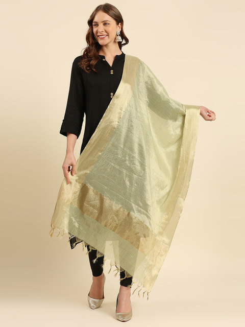 Dupatta Bazaar Green & Gold-Toned Woven Design Dupatta