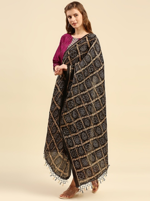 Dupatta Bazaar Black & Gold-Toned Printed Dupatta - Image 3