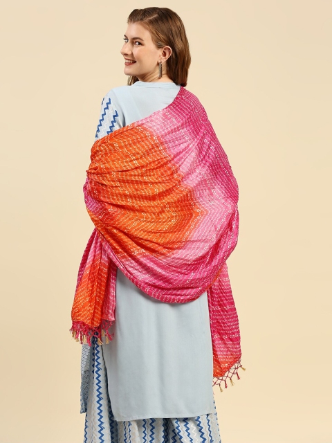Dupatta Bazaar Pink & Orange Printed Dupatta - Image 4