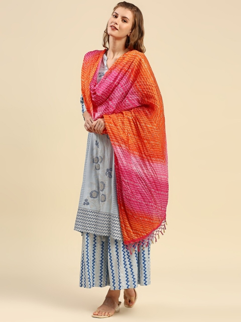 Dupatta Bazaar Pink & Orange Printed Dupatta - Image 3