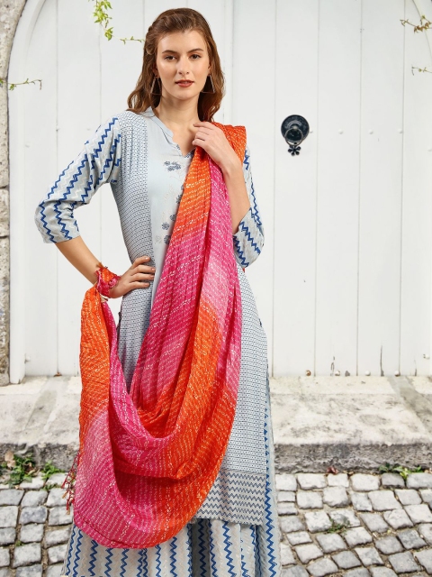 Dupatta Bazaar Pink & Orange Printed Dupatta - Image 5