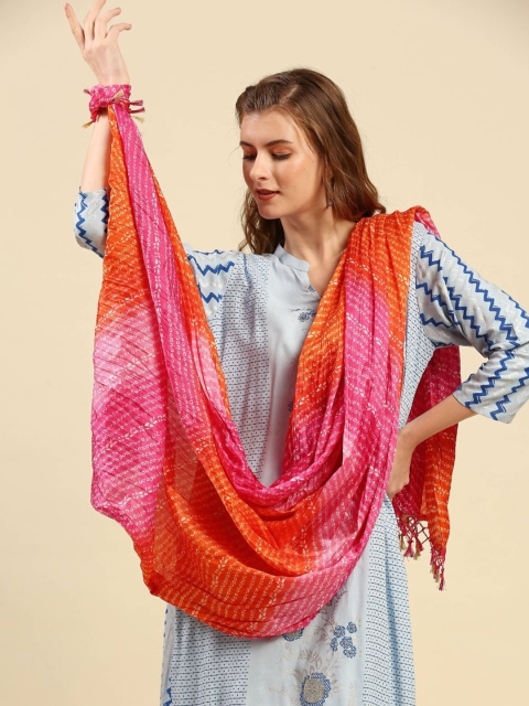 Dupatta Bazaar Pink & Orange Printed Dupatta - Image 6
