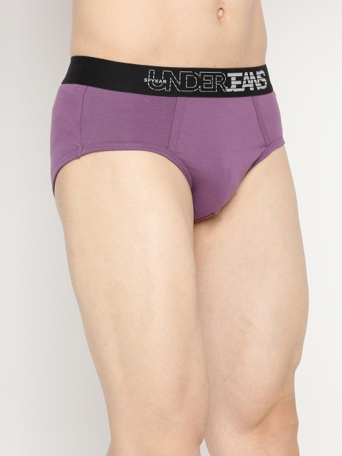UnderJeans by Spykar Men Purple Solid Basic Brief - Image 2