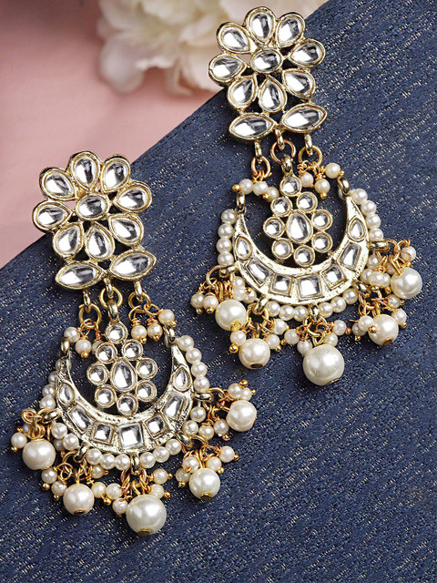 KARATCART Gold-Plated Crescent Shaped Drop Earrings