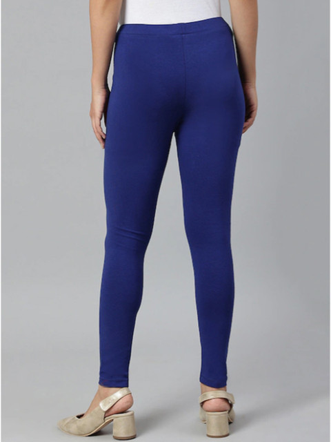 KEX Women Pack of 2 Blue & Black Solid Cotton Ankle Length Leggings - Image 7