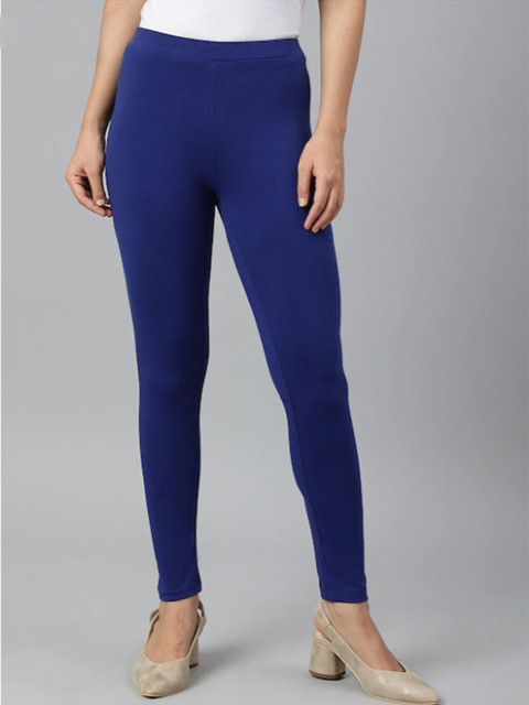 KEX Women Pack of 2 Blue & Black Solid Cotton Ankle Length Leggings - Image 2