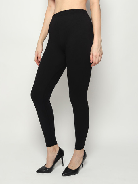 KEX Women Pack of 2 Blue & Black Solid Cotton Ankle Length Leggings - Image 4