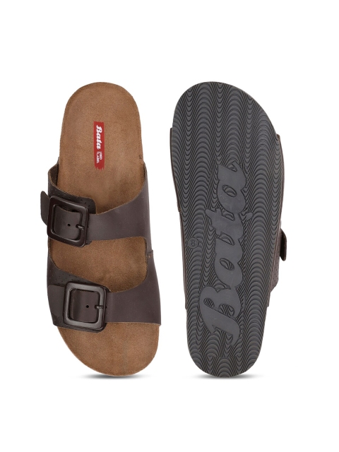 Bata Men Brown Leather Comfort Sandals - Image 4