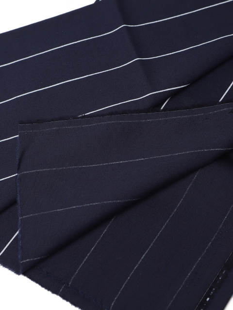 LONDON CROSS Men Navy Blue & White Striped Pure Cotton Shirt Fabric - Image 3