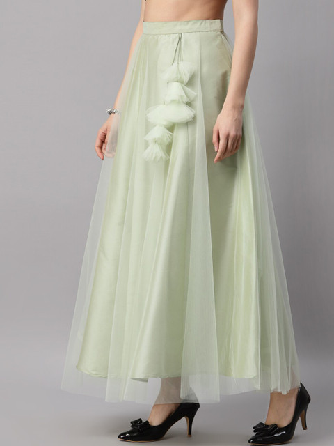 NEUDIS Women Green Solid Flared Maxi Skirt - Image 2