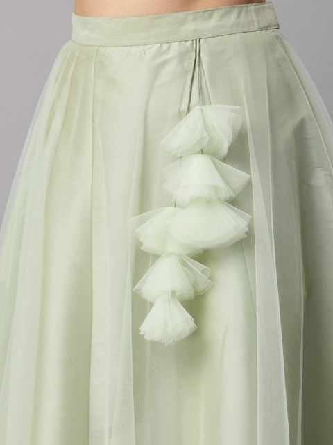 NEUDIS Women Green Solid Flared Maxi Skirt - Image 6