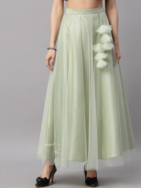 NEUDIS Women Green Solid Flared Maxi Skirt