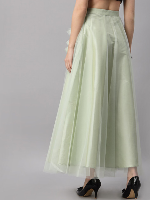 NEUDIS Women Green Solid Flared Maxi Skirt - Image 3